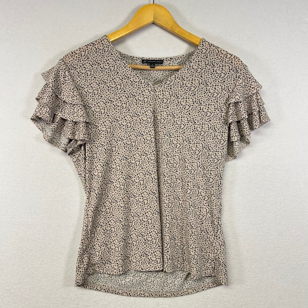 Adrianna Papell Womens Top M Cheetah Print V Neck Flutter Sleeve Blouse